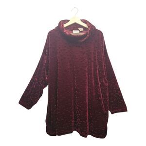Vintage Burgandy Velvet Burnout Cowl Neck Stretch Tunic Size 3X